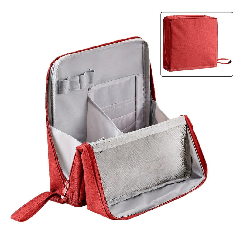 Portable Vertical Cosmetic Bag Double Opening Large Capacity Storage Bag Multi-Purpose Oxford Makeup Pouch with Compartments