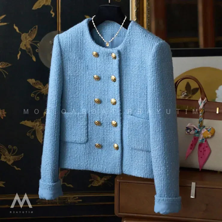 French style small fragrance short double breasted coat for women's spring and autumn new tweed top  harajuku