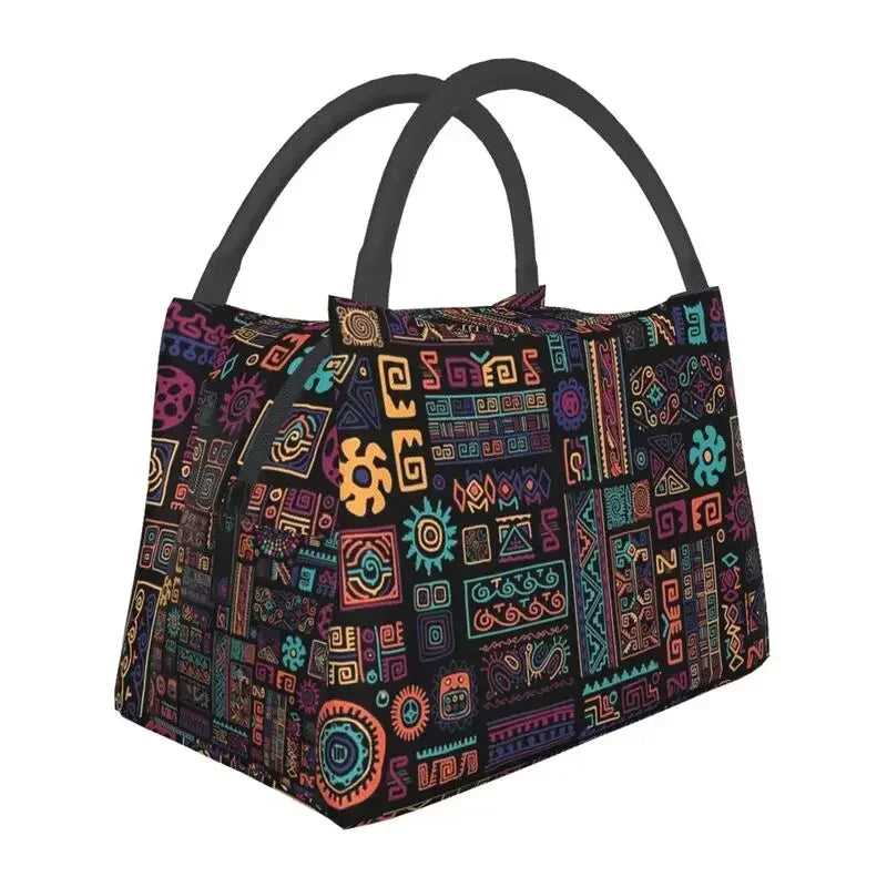 African Ethnic Tribal Pattern Insulated Lunch Bags for Women Africa Ankara Print Cooler Thermal Bento Box Office Picnic Travel