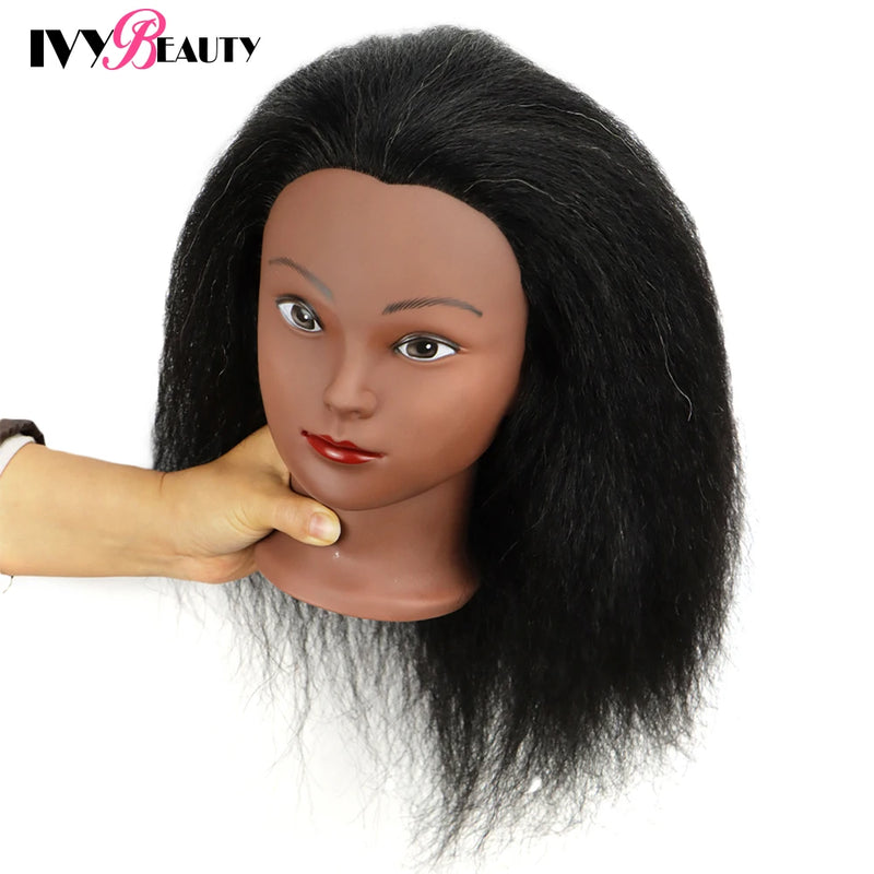 African American Mannequin Head With 100% Real Human Hair 16inch Hairdresser Training Manikin Head For Practice Styling Braiding