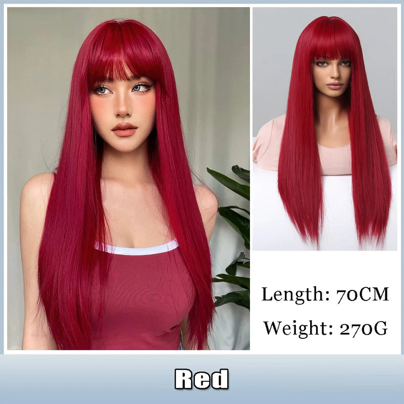 AOSI  20 Inch Fruit Green Long Straight Hair With Bangs Synthetic Heat-resistant Long Straight Hair Cos Wig