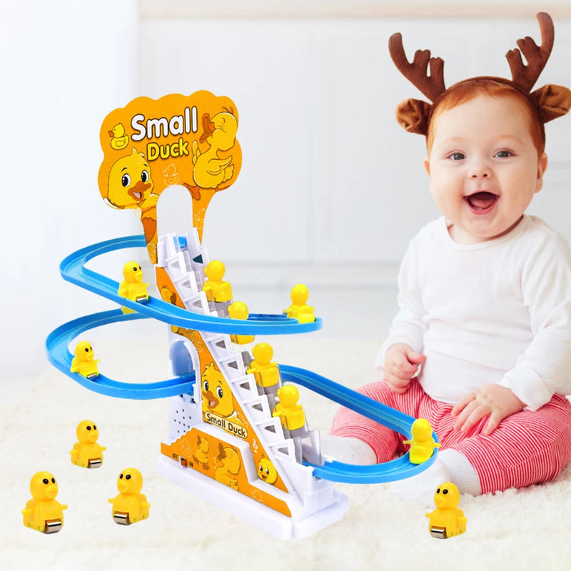 3PCS Racing Car Train Toy Duck/Pig/Dinosaur/Penguin Climb Stairs Toy Stair Climbing Toy for Slide Climbing Stairs
