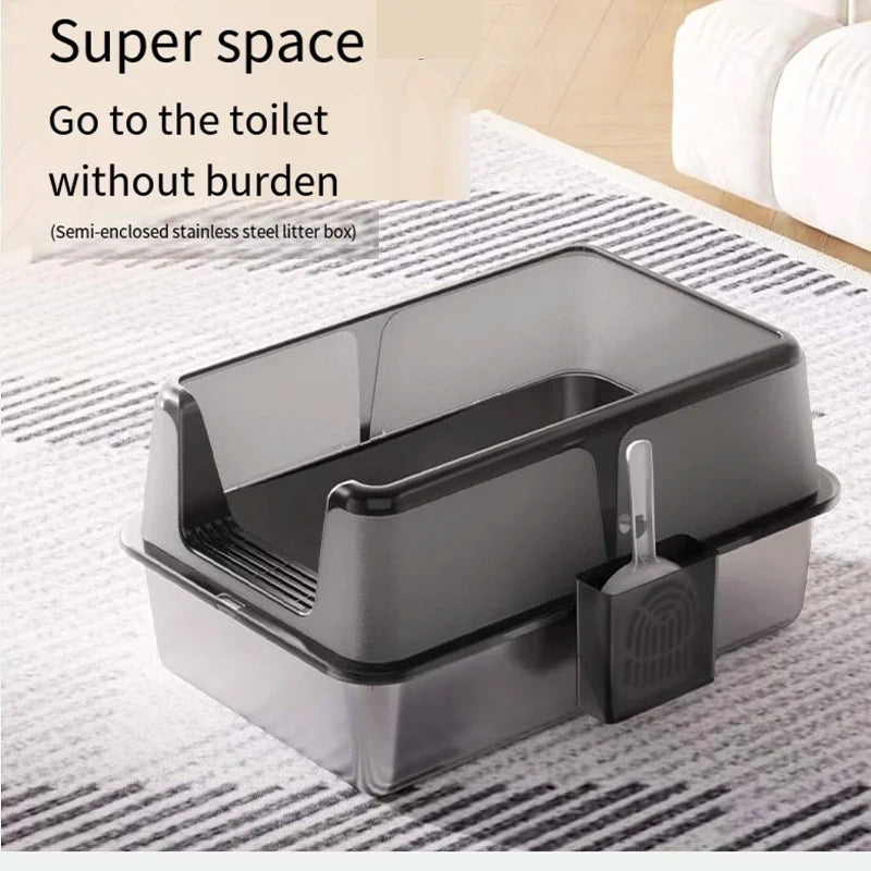 Black Extra Large High Fence Stainless Steel Cat Little Box Easy to Clean Suitable for large and small cats Arenero Para Gato