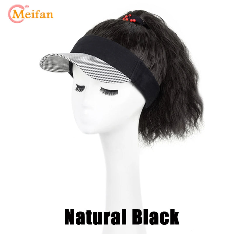 MEIFAN Synthetic Natural Fake Hair Ponytail Extension Wig wiht Hat Travel Beach Shade Baseball Cap All-in-one Easy Wear Hat Wig
