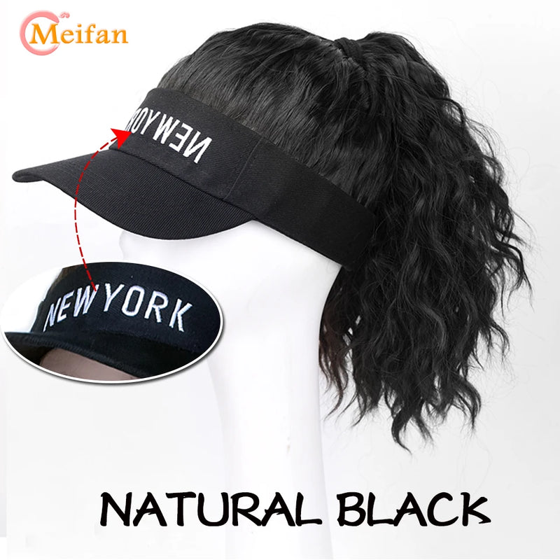 MEIFAN Synthetic Natural Fake Hair Ponytail Extension Wig wiht Hat Travel Beach Shade Baseball Cap All-in-one Easy Wear Hat Wig