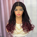 Ombre sintético frente do laço quadrado knotless caixa trançada peruca com extremidades onduladas peruca de tranças frontais do laço com cabelo do bebê para preto