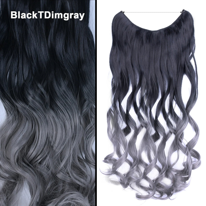 Jeedou One Piece Synthetic Hair Extension No Clips Whit Invisible Line Straight&Wavy Hair Hairpieces Brown Blue Ombre Color