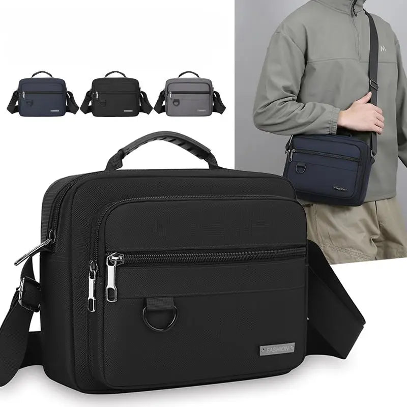 Men's Anti-Theft Business Shoulder Bag - Durable Office Briefcase with Multiple Zipper Pockets