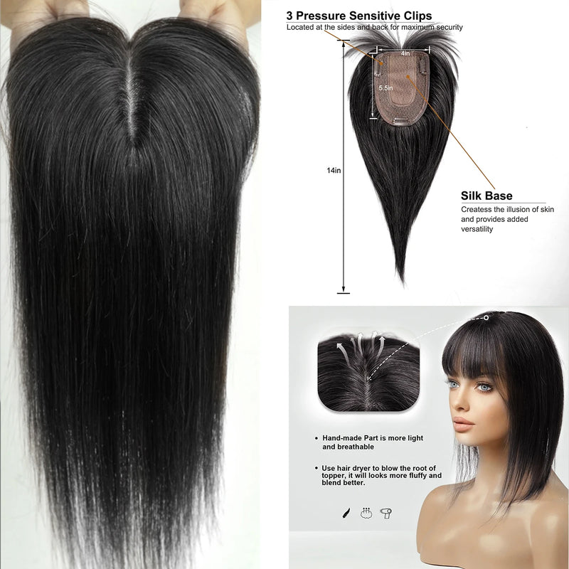 Toppers de cabelo loiro ombre para mulheres 100% remy cabelo humano topper com base de seda bang clipe em topper extensão de cabelo com cabelo fino