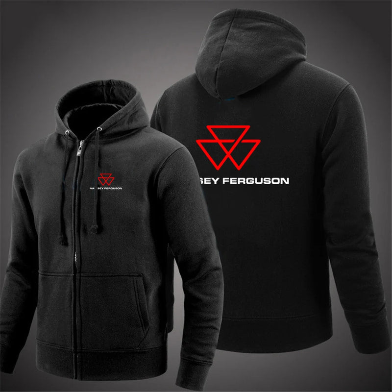 2025 Spring Autumn Men's Massey Ferguson Logo Print Pullover Hooded Hoodies Windproof Zipper Coat High Street Fashion Jacket