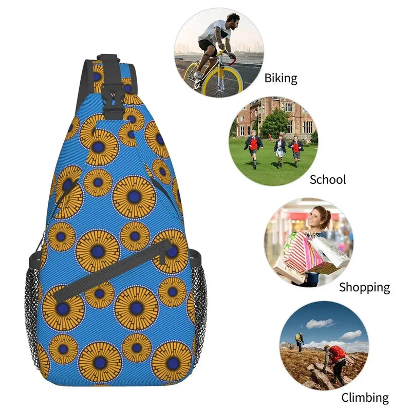 African Wax Print Ethnic Sling Bags Chest Crossbody Shoulder Sling Backpack Outdoor Sports Daypacks Printed School Bags