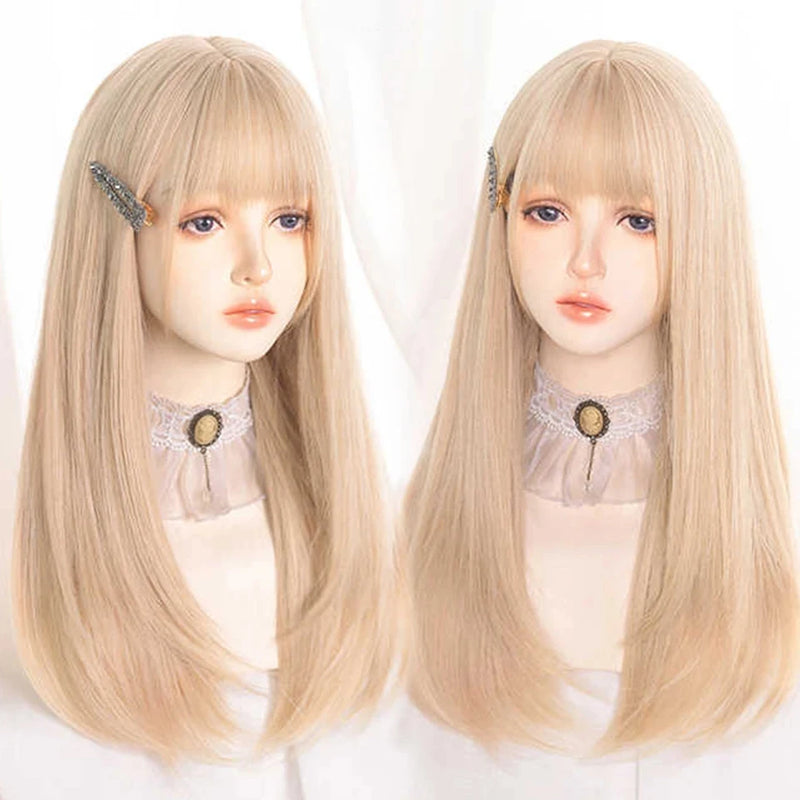 OLACARE  Synthetic Long Straight Lolita Wig with Bang Black Red Two-Tone Cosplay Party Halloween Christmas Wavy Curly Wig