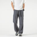 Calças de trabalho ao ar livre com design emendado estilo americano, calças compridas masculinas, calças largas soltas, calças esportivas casuais de perna reta