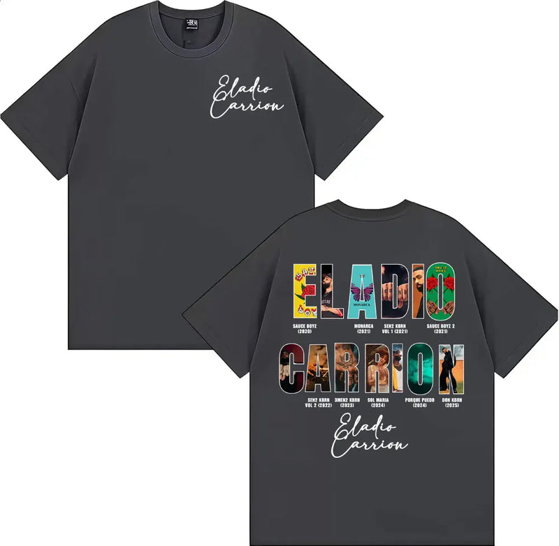 Rapper Eladio Carrion Album Cover 2025 Tour T Shirt Men Women Vintage 90s Hip Hop Street T-shirts Casual Loose Oversized T-shirt