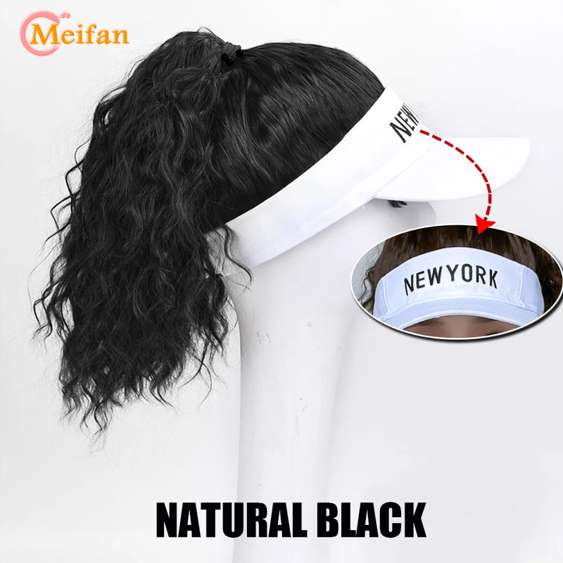 MEIFAN Synthetic Natural Fake Hair Ponytail Extension Wig wiht Hat Travel Beach Shade Baseball Cap All-in-one Easy Wear Hat Wig