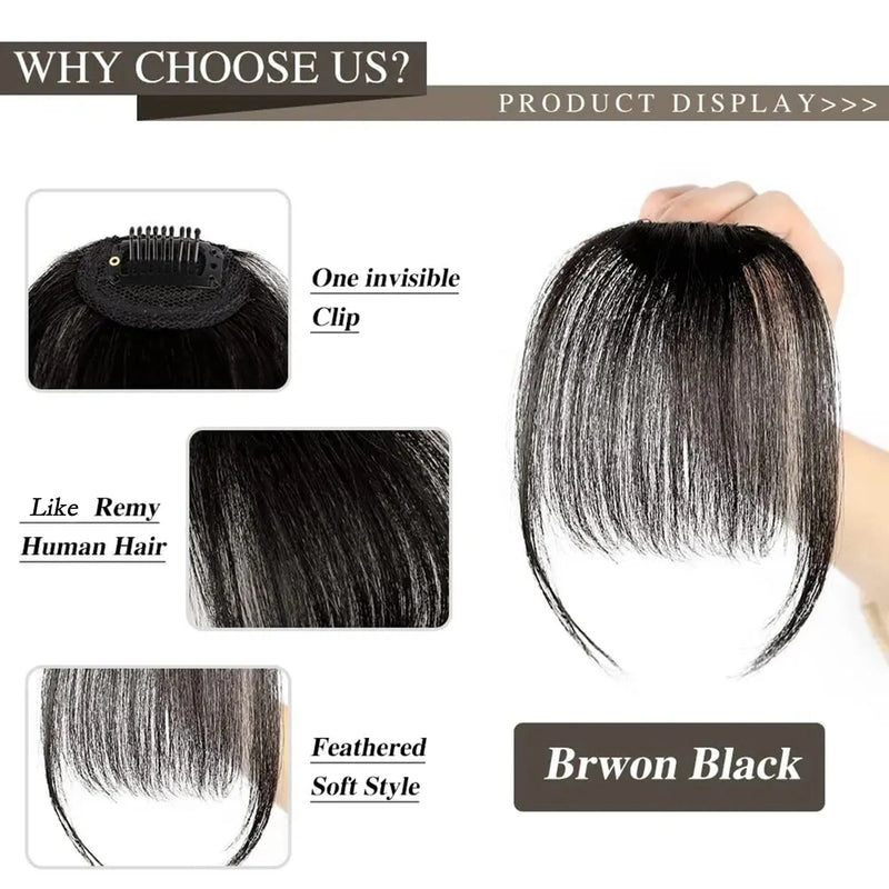 Clip In Bangs Brown Fake Bangs Extensions Wispy Clip on Air Bangs for Women Fringe with Temples Hairpieces Curved Bangs