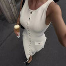 Taruxy elegante sem mangas único breasted com nervuras malhas vestido longo para mulheres cintura alta bodycon malha vestido de bolso falso novo