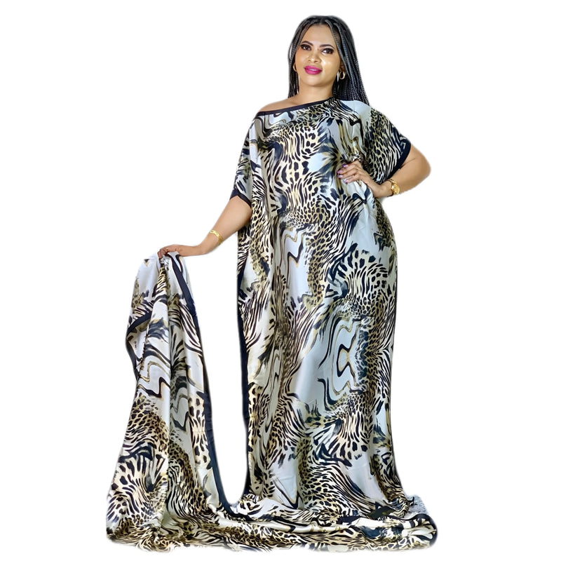 Vestido maxi estampado floral feminino, gola redonda Kaftan Abaya, modesta manga Batwing, roupa de mulher