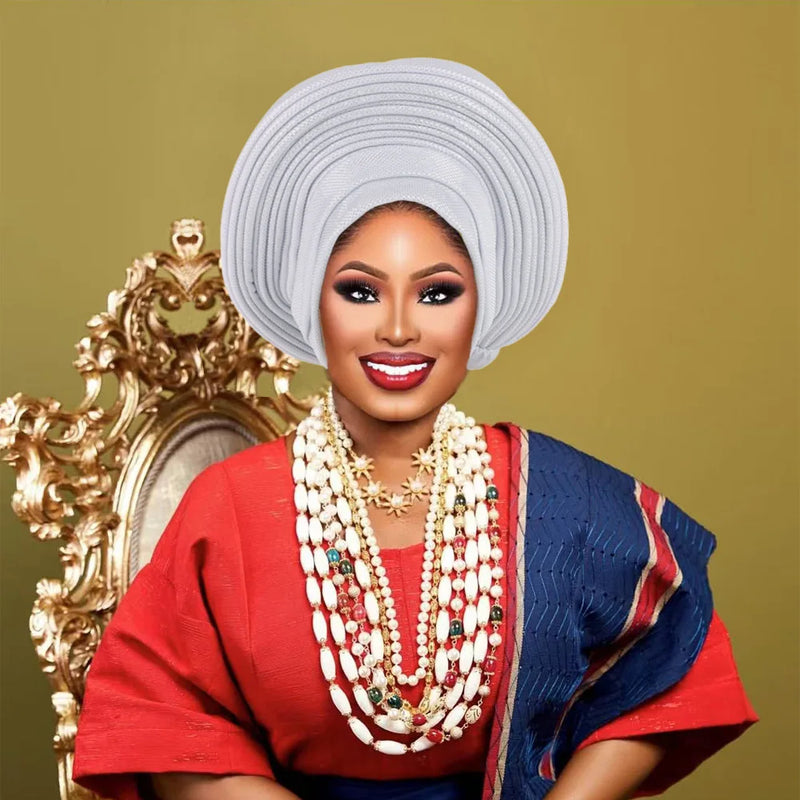 Nigeria Head Ties Wedding Party Headgear Elegant African Headtie Turban Already Made Women's Auto Gele Female Head Wraps