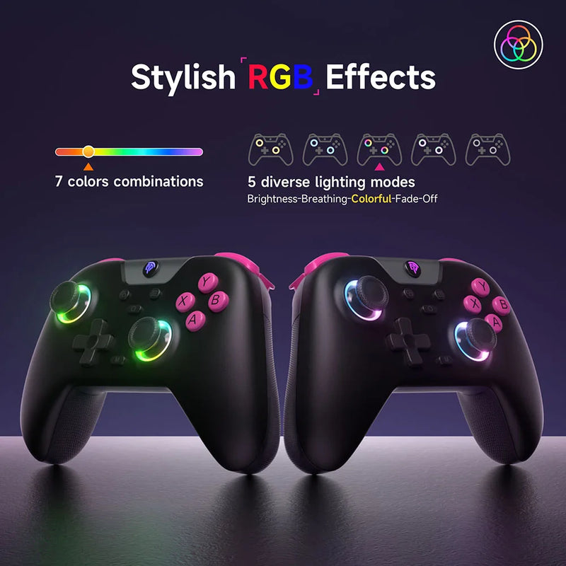 Controlador de jogos sem fio EasySMX X05 Bluetooth Gamepad compatível com PC/Switch/Telefone/TV/Steam, efeito Hall RGB, preto