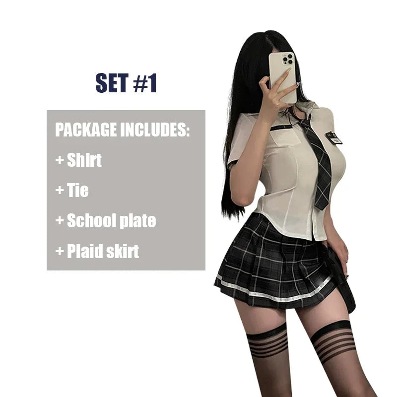 Estudante cosplay trajes feminino lingerie sexy uniforme estudante plissado mini saia impertinente nightwear roleplay sleepwear