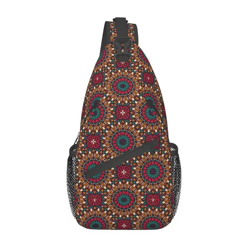 African Kente Cloth Design Sling Bag for Traveling Traditional Africa Ethnic Pattern Chest Crossbody Backpack Shoulder Daypack