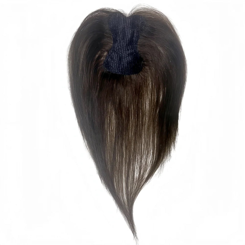 Adesivos de cabelo humano com gancho e laço, pasta mágica, toppers de cabelo para mulheres, sem clipe, cabelo humano, divisão intermediária, franja lateral de 10 polegadas