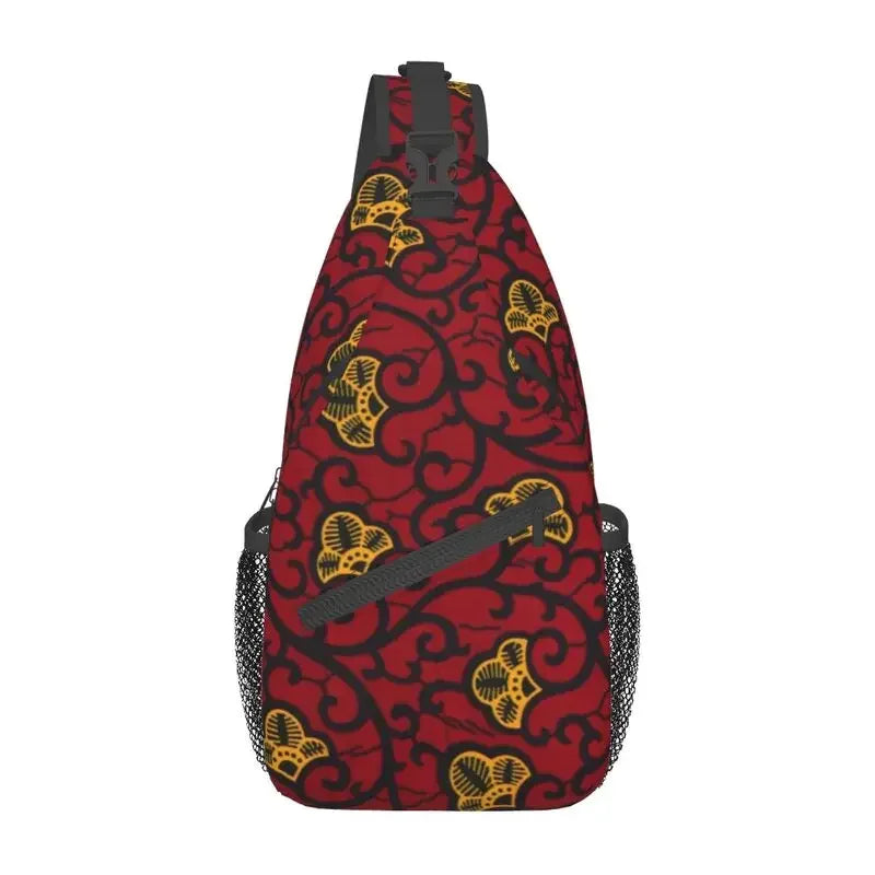 African Kente Cloth Design Sling Bag for Traveling Traditional Africa Ethnic Pattern Chest Crossbody Backpack Shoulder Daypack