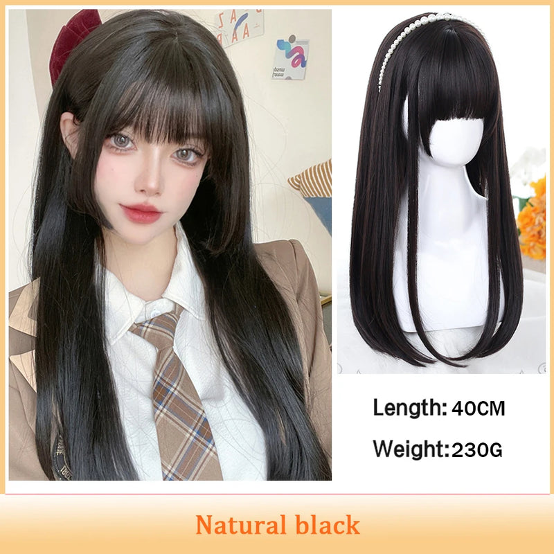 AOSI  20 Inch Fruit Green Long Straight Hair With Bangs Synthetic Heat-resistant Long Straight Hair Cos Wig