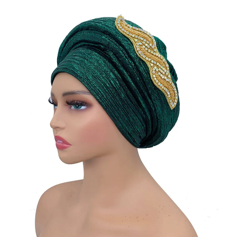 Brilhando africano headtie turbante boné feminino autogele nigeria festa de casamento chapelaria feminino cabeça wraps turbante mujer