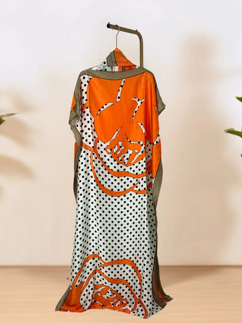 Round Necked Kaftan Dress, Fashionable Bat Sleeve Loose Fitting Dress with Scarf, Women's Clothing