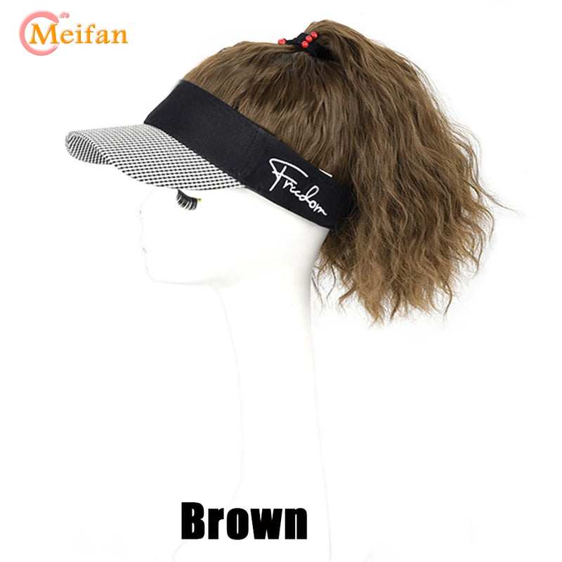 MEIFAN Synthetic Natural Fake Hair Ponytail Extension Wig wiht Hat Travel Beach Shade Baseball Cap All-in-one Easy Wear Hat Wig