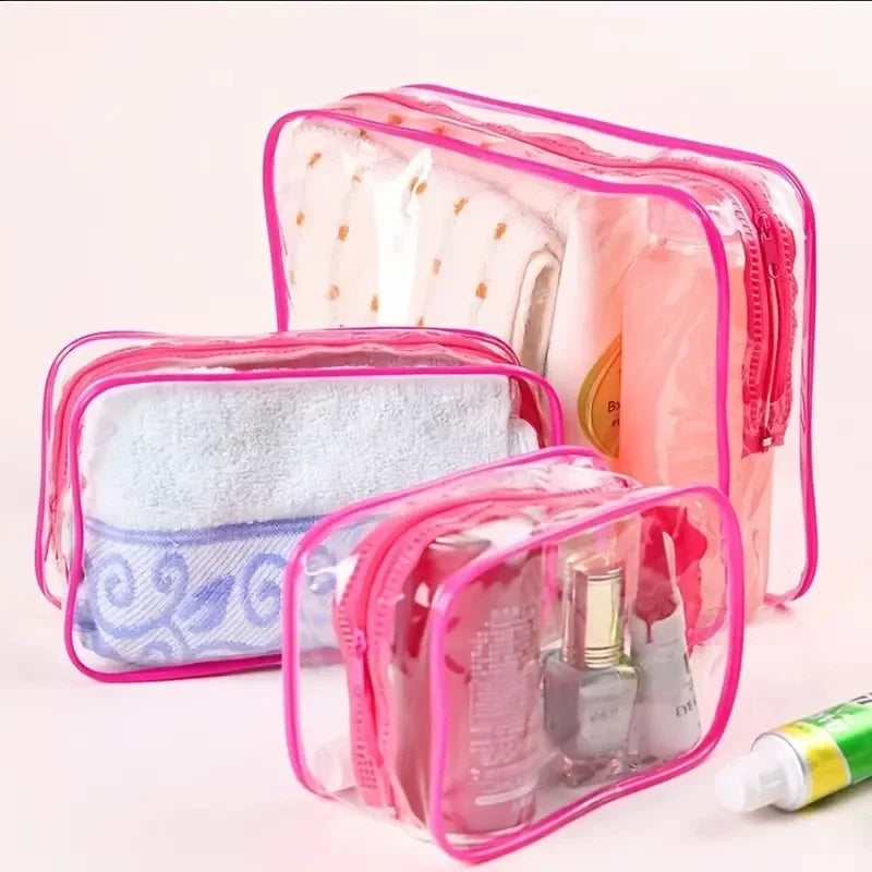 3pcs Portable Travel Wash Bag Female Transparent Waterproof Makeup Storage Pouch Large Capacity Cosmetic Organizer Women Case