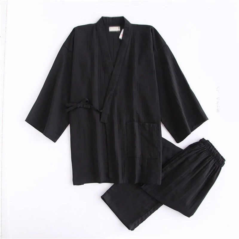 Couple Cotton Pajamas Suit Japanese Style Kimono Yukata Sleepwear Tops Pants Set Indoor Home Bathing Costume Women Men Gift