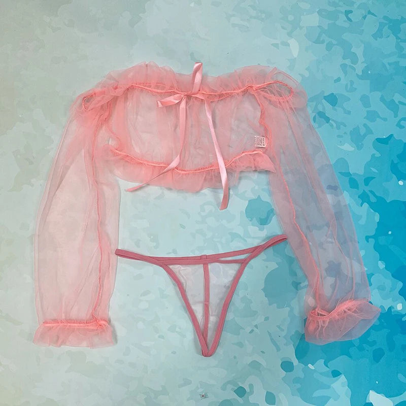 Sexy perspectiva azul malha roupa interior feminina fantasia exótica sexy vestuário aberto g-string calças sexy lingerie transparente pijamas