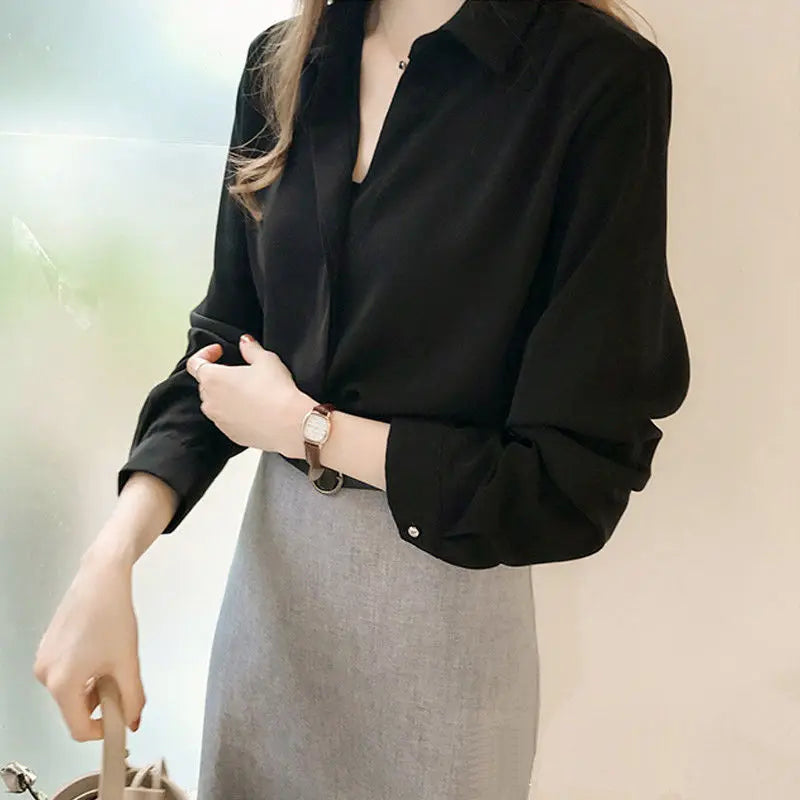 White Chiffon Long Sve irt for Women Cleanfit Sle Office Wear Autumn Faionable Profional Aosphere Six Sve Le...