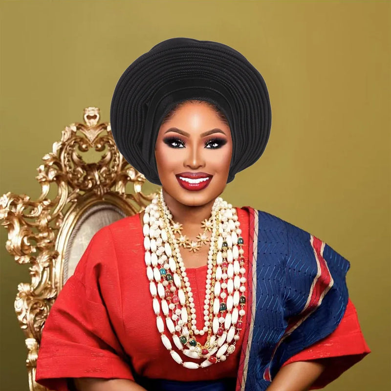 Nigeria Head Ties Wedding Party Headgear Elegant African Headtie Turban Already Made Women's Auto Gele Female Head Wraps