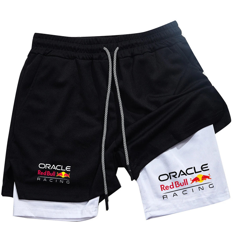 Red Bull 2-in-1 men's sports shorts, casual, quick-drying, double-layer breathable, perfect for summer running and fitness