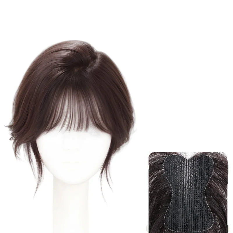 Nenhum clipes de cabelo humano franja francesa gancho e laço pasta mágica toppers para mulheres fácil de usar adesivos de costura remendos de cabelo extensão