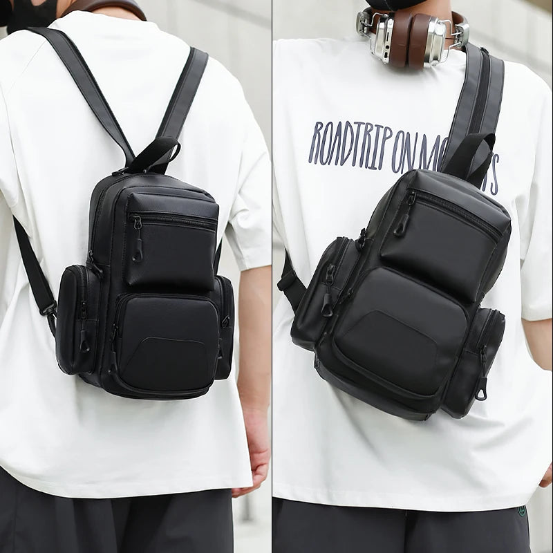 Mochila multifuncional e multi-bolso para homens, bolsa de peito leve, bolsa transversal diagonal, cor sólida