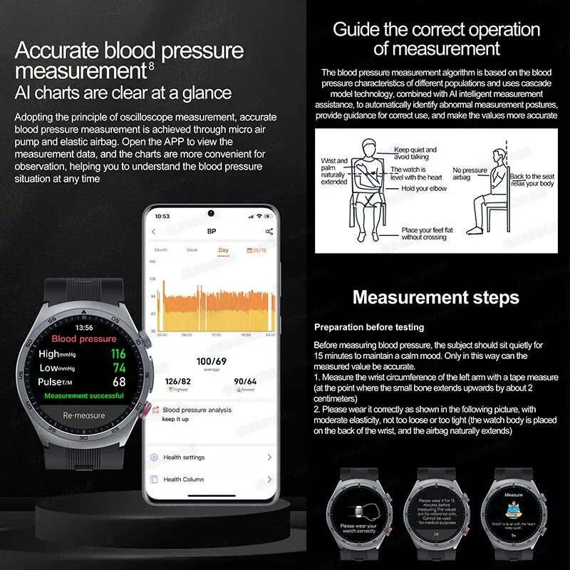 Non-invasive Health Monitor air pump+Airbag type true blood Smart Watch measurement Blood Fat Uric Acid ECG Smart watch 2025 NEW