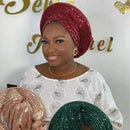 Africano Chapelaria Boné de Turbante para Mulheres, Auto Gele já, Heatie artesanal, Lantejoulas Cabeça Wraps, Nigéria Wedding Geles, Shining Chapelaria