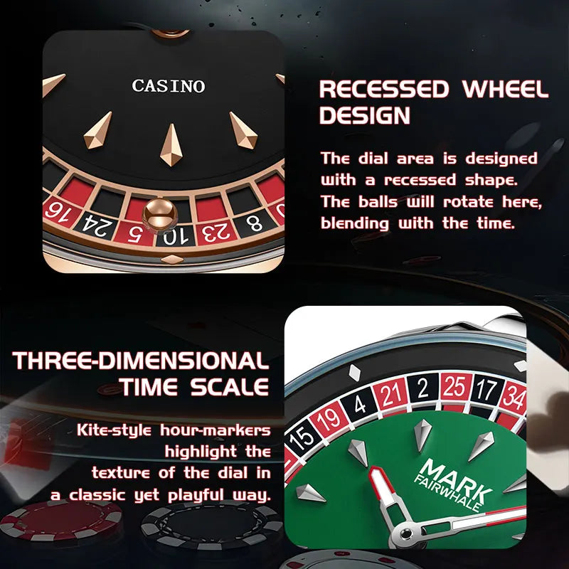 Mark fairwhale 5031 relógio de quartzo masculino europeu roda embutida design algarismos árabes mostrador rotativo roleta relógio montres hommes