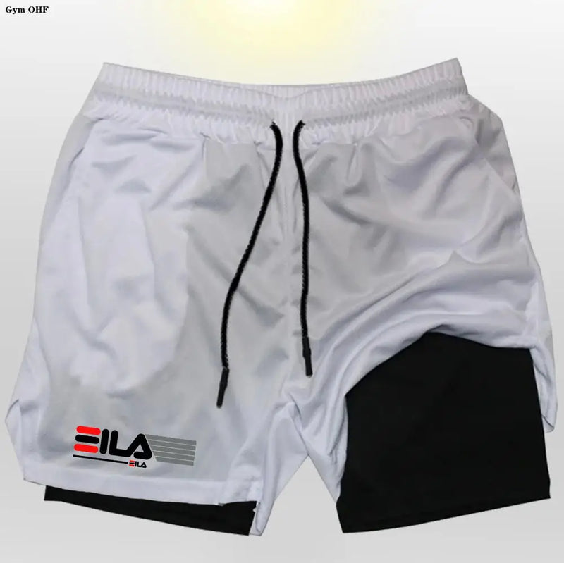 Shorts corrida secagem rápida para homens, esportes de ginástica, ao ar livre, treino, fitness, jogging, calças curtas, 2 em 1, verão