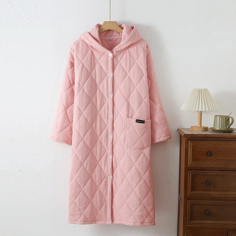 Autumn Winter Women Warm Cotton with Filler Robe Ladies Hoodie Bathrobe Female Long Sleeve Dressing Gown Robes Home Clothes