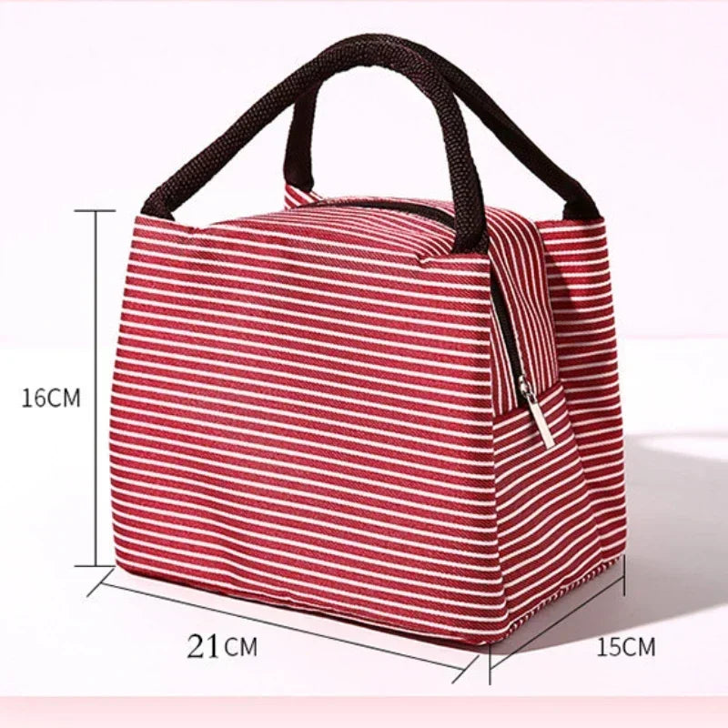 Fashion Stripe Insulated Lunch Bags Waterproof Picnic Foods Storage Container Handbag Women's Kids Thermal Lunch Box Cooler Bags