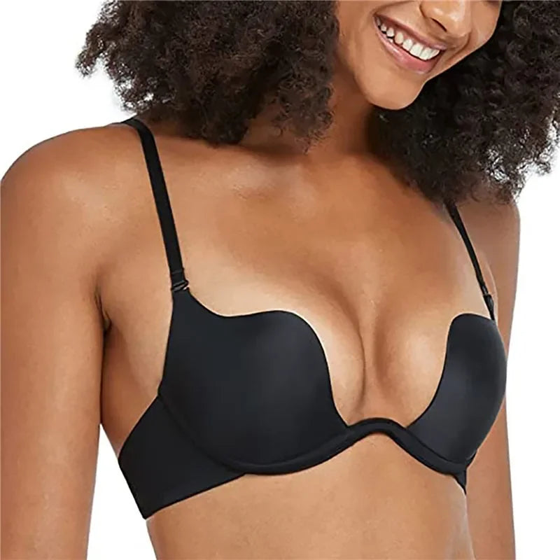Sexy Backless Lingerie Invisible Deep U Bra Women Seamless Backless Outfit Underwear Low Collar Brassiere Open Back Push Up Bras