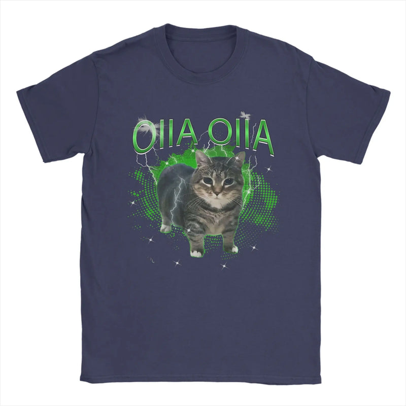 Spinning Cat OIIA OIIA Electric Meme Cat OIIAA T Shirts for Men Pure Cotton T-Shirts O Neck Tees Short Sleeve Tops Birthday Gift