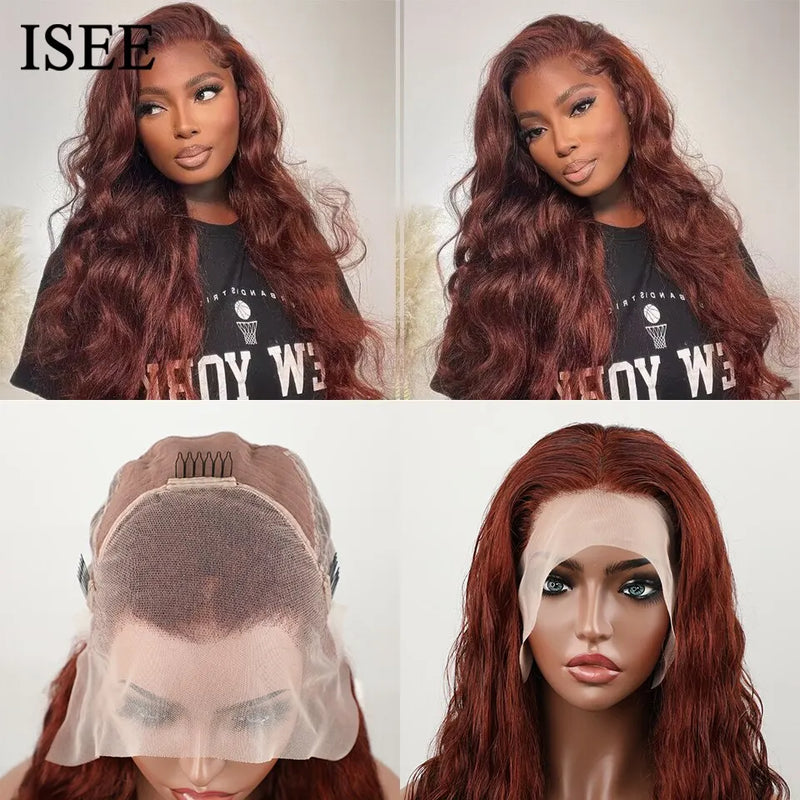 ISEE Hair Colored Human Hair Wigs For Women Reddish Brown