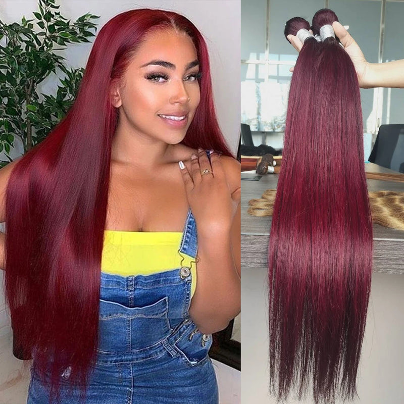 Straight Ombre Burgundy Bundles 1 3 4 Pcs/Lot 99J Dark Wine Red Brazilian Unprocessed Raw Human Hair Weave Extensions For Women
